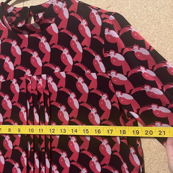 Avec Les Filles pleated Blouse mock neck top Size XS Toucan Bird Long Sleeve - Picture 7 of 10